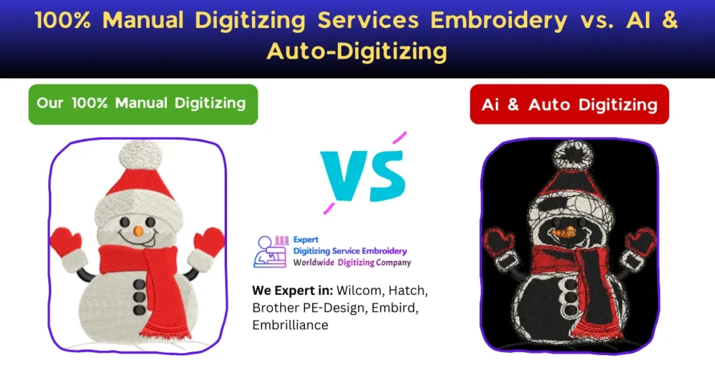 100% Manual Digitizing Services Embroidery vs. AI & Auto-Digitizing