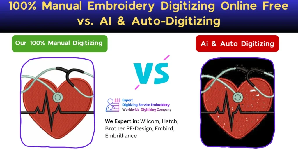 100% Manual Embroidery Digitizing Online Free vs. AI & Auto-Digitizing