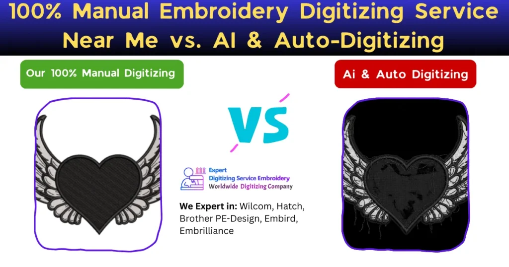 100% Manual Embroidery Digitizing Service Near Me vs. AI & Auto-Digitizing