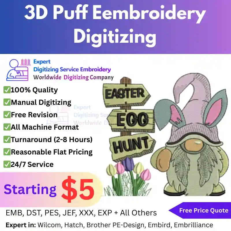 3D Puff Eembroidery Digitizing