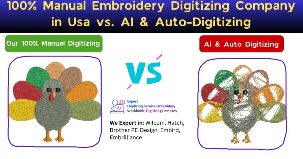 100% Manual Embroidery Digitizing Company in Usa vs. AI & Auto-Digitizing