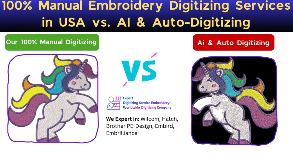 100% Manual Embroidery Digitizing Services in USA vs. AI & Auto-Digitizing