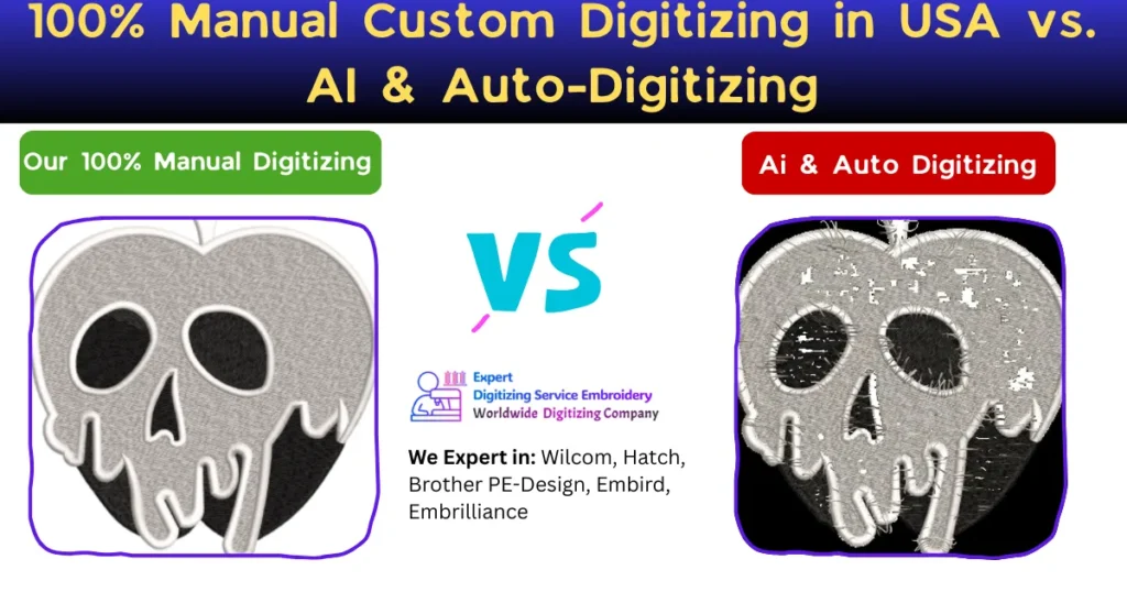 100% Manual Embroidery Digitizing USA vs. AI & Auto-Digitizing