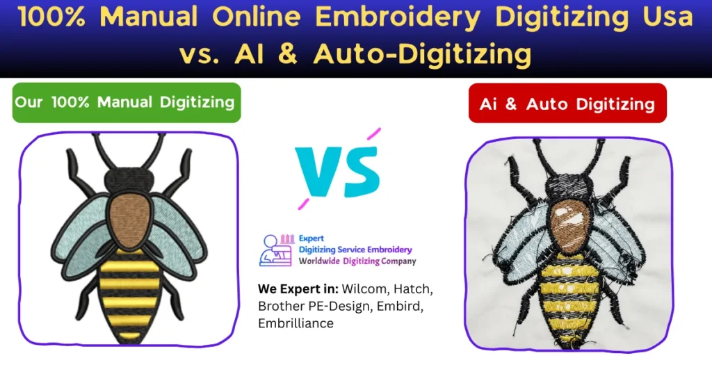 100% Manual Online Embroidery Digitizing Usa vs. AI & Auto-Digitizing