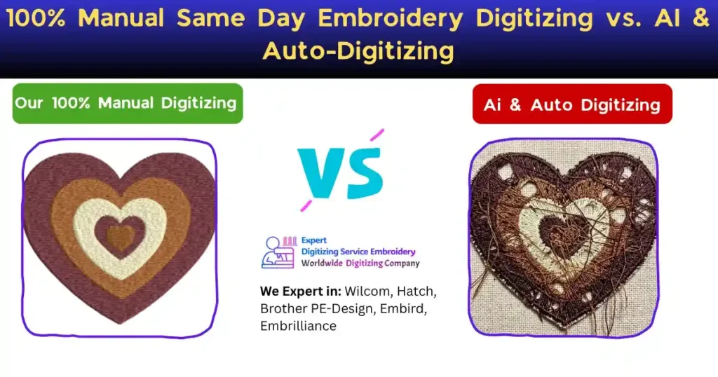 100% Manual Same Day Embroidery Digitizing vs. AI & Auto-Digitizing
