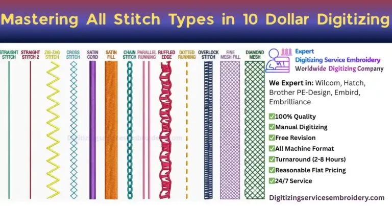 Mastering All Stitch Types in 10 Dollar Digitizing
