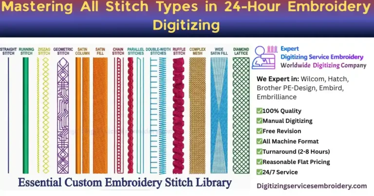 Mastering All Stitch Types in 24-Hour Embroidery Digitizing