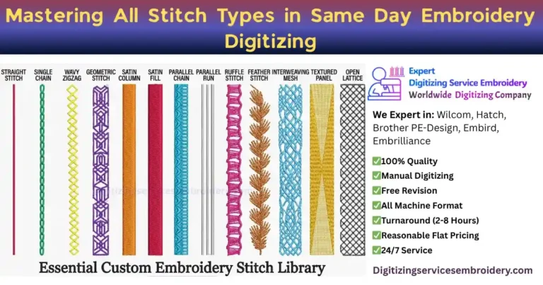 Mastering All Stitch Types in Same Day Embroidery Digitizing